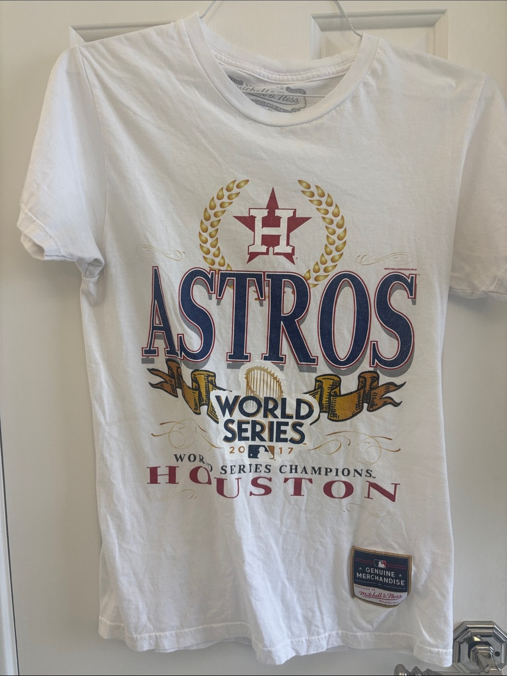 Mitchell & Ness White Houston Astros World Series Tee with Navy & Red Accents